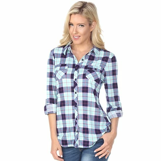 Women's White Mark Oakley Stretchy Plaid Top White Black 15 Women's White Mark Oakley Stretchy Plaid Top White Black - Image 13