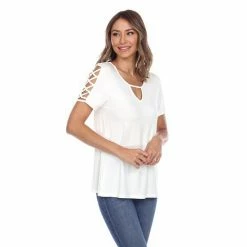 Women's White Mark Keyhole Cutout Short Sleeve Top Yellow -White Mark Sales unnamed file 1950