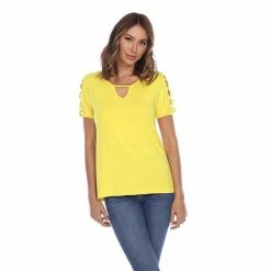 Women's White Mark Keyhole Cutout Short Sleeve Top Yellow -White Mark Sales unnamed file 1953