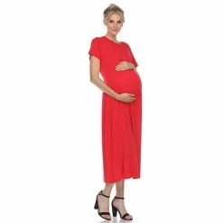 Maternity White Mark Ruffled Solid Midi Dress Red