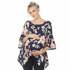 Maternity White Mark Floral Bell Sleeve Tunic Top Navy -White Mark Sales unnamed file 2092