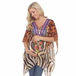 Maternity White Mark Tie-Up Neckline Caftan Pink Leopard -White Mark Sales unnamed file 2119