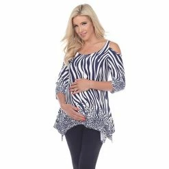 Maternity White Mark Cold-Shoulder Tunic Top Black White