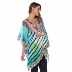 Maternity White Mark Sheer Tie-Up Caftan Aqua -White Mark Sales unnamed file 2152