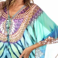 Maternity White Mark Sheer Tie-Up Caftan Aqua -White Mark Sales unnamed file 2154