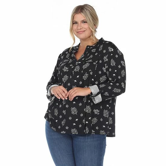 Plus Size White Mark Pleated Leaf Print Blouse Olive 11 Plus Size White Mark Pleated Leaf Print Blouse Olive - Image 9