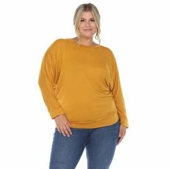 Plus Size White Mark Long Sleeve Dolman Top