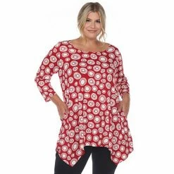 Plus Size White Mark Geometric Circle Tunic Top Navy