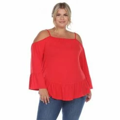 Plus Size White Mark Cold Shoulder Ruffle Sleeve Top Black -White Mark Sales unnamed file 292