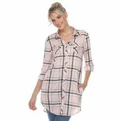 Women's White Mark Plaid Tunic Top Pink