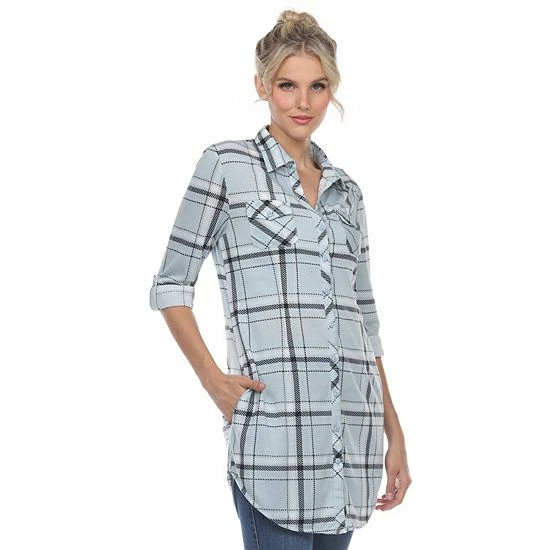 Women's White Mark Plaid Tunic Top Pink 5 Women's White Mark Plaid Tunic Top Pink - Image 3