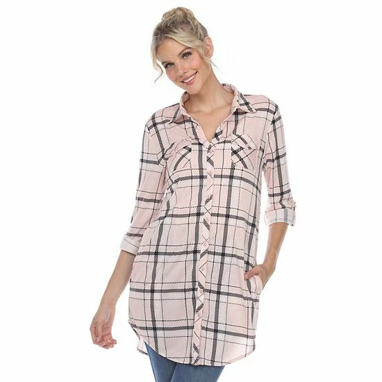 Women's White Mark Plaid Tunic Top Pink 8 Women's White Mark Plaid Tunic Top Pink - Image 6