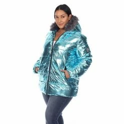 Plus Size White Mark Metallic Puffer Coat With Hoodie Black -White Mark Sales unnamed file 352
