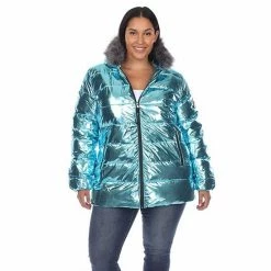 Plus Size White Mark Metallic Puffer Coat With Hoodie Black -White Mark Sales unnamed file 357