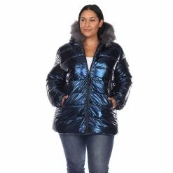 Plus Size White Mark Metallic Puffer Coat With Hoodie Black -White Mark Sales unnamed file 360