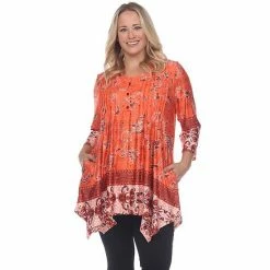 Plus Size White Mark Victorian Print Tunic Top Red