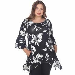 White Mark Plus Size Blanche Tunic Top Navy