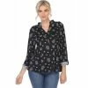 Women's White Mark Pleated Long Sleeve Leaf Print Blouse Black -White Mark Sales unnamed file 521