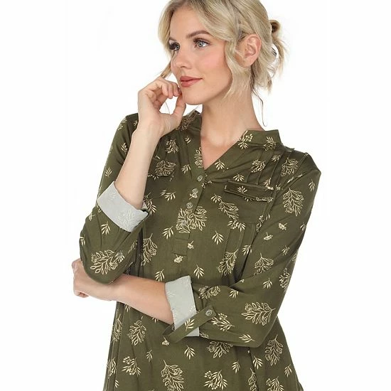 Women's White Mark Pleated Long Sleeve Leaf Print Blouse Black 6 Women's White Mark Pleated Long Sleeve Leaf Print Blouse Black - Image 4