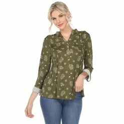 Women's White Mark Pleated Long Sleeve Leaf Print Blouse Black 18 Women's White Mark Pleated Long Sleeve Leaf Print Blouse Black -White Mark Sales unnamed file 528