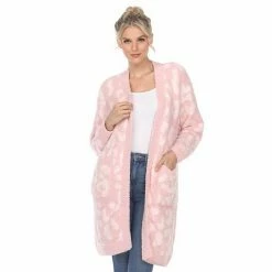 Women's White Mark Leopard Print Cardigan Pink -White Mark Sales unnamed file 537