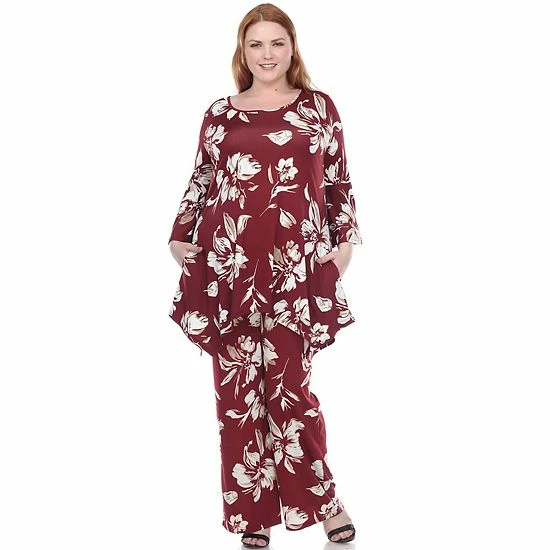 Plus Size White Mark Floral Bell Sleeve Tunic And Pant Set Red 8 Plus Size White Mark Floral Bell Sleeve Tunic And Pant Set Red - Image 6