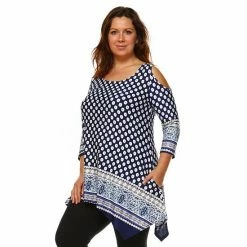 Plus Size White Mark Cold-Shoulder Shark-Bite Tunic Black Brown