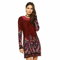 Women's White Mark Paisley Embroidered Sweaterdress Brick Red