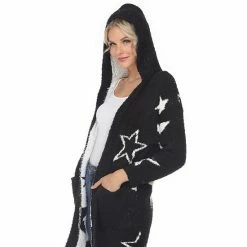 Women's White Mark Star Print Hooded Cardigan Camel White Stars -White Mark Sales unnamed file 709