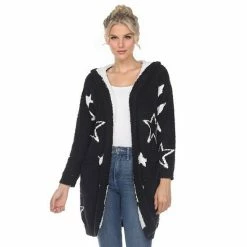 Women's White Mark Star Print Hooded Cardigan Camel White Stars -White Mark Sales unnamed file 711