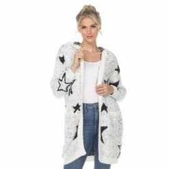 Women's White Mark Star Print Hooded Cardigan Camel White Stars -White Mark Sales unnamed file 713