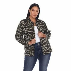 Plus Size White Mark Camo Jean Jacket Grey Army