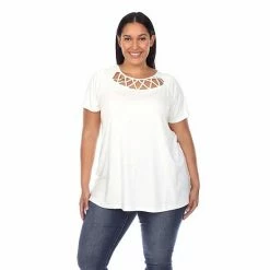 Plus Size White Mark Crisscross Neck Top