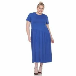 Plus Size White Mark Short Sleeve Asymmetrical-Waist Maxi Dress Royal